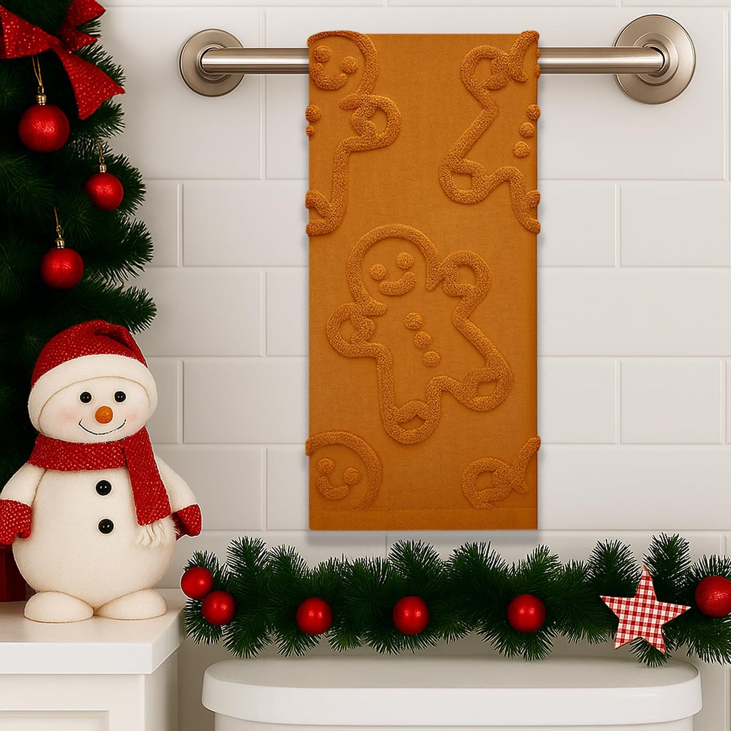 Ciazoxa Gingerbread Christmas Bathroom Decor Hand Towels 13x29 Inch 100% Cotton Dish Towels Drying Kitchen Towels Home Kitchen Decoration Set of 2