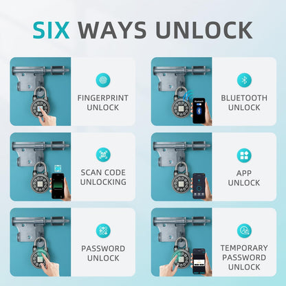SFW Fingerprint Padlock, Bluetooth Pad Locks with Code, Water Resistant Smart Padlocks with Mobile App, Suitable for Gym, Sports Facilities, Bicycles, Schools, Luggage and Lockers