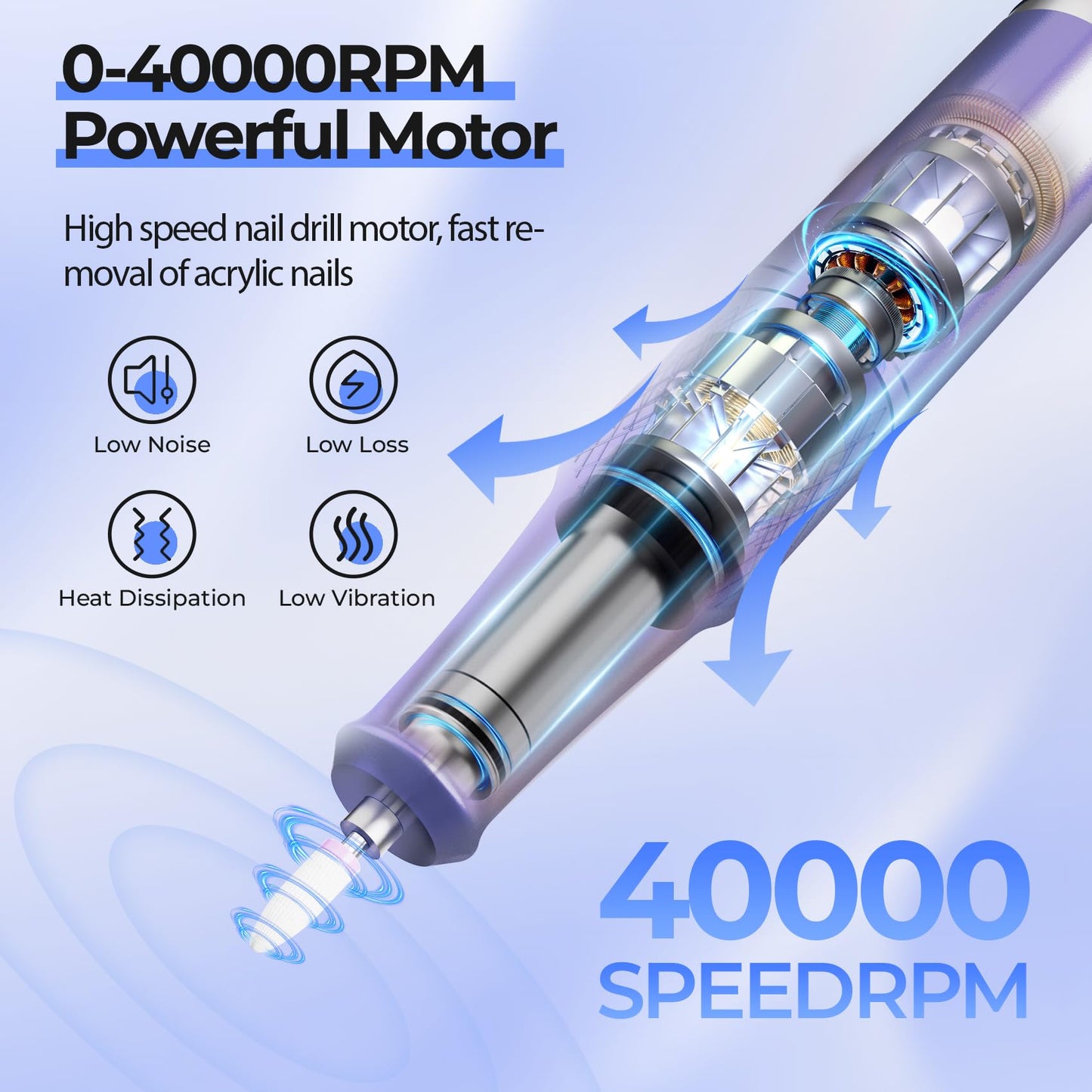 40000RPM Electric Nail File Drill Professional Kit, Drill Machine with LCD Display, Manicure Pedicure Polishing Acrylic Gel Nail Grinder for Salon, Home Use