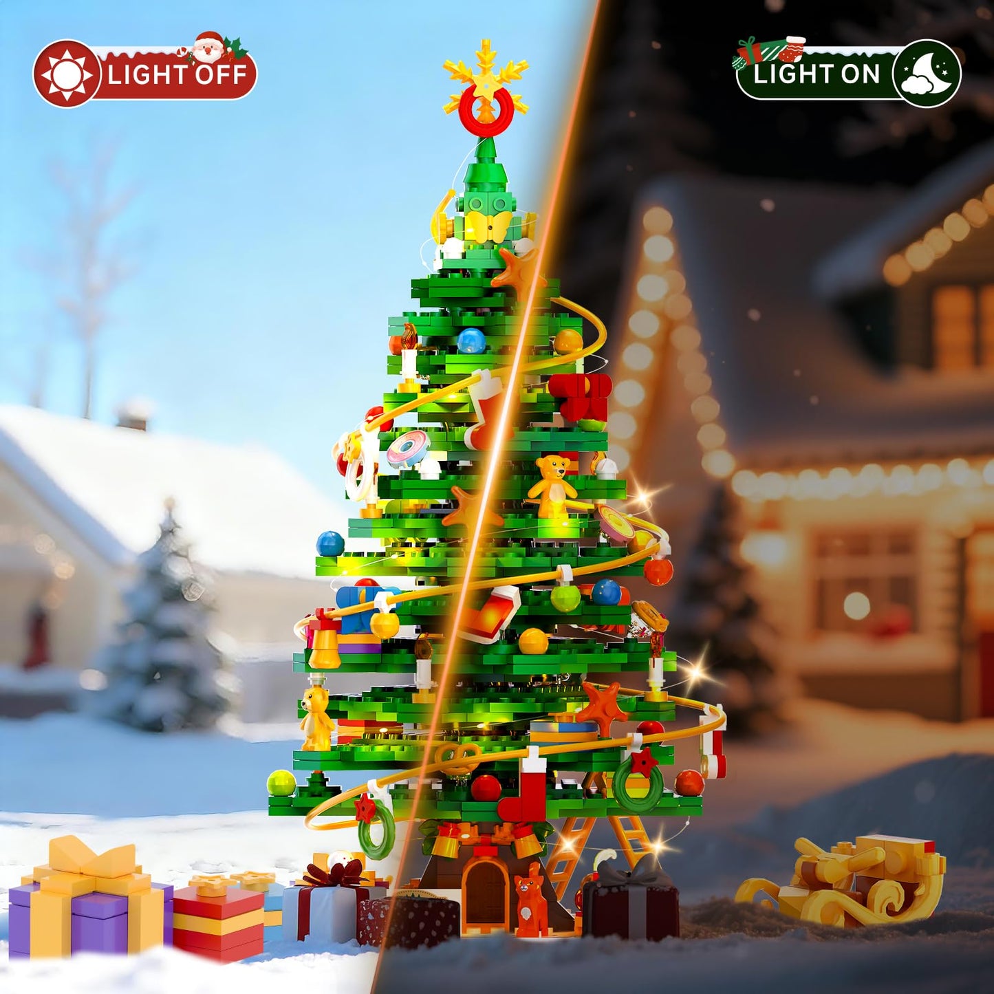 Christmas Tree Building Block Set with Light Kit, Building Toy Compatible with Christmas Sets, Xmas Tree Holiday Decoration for Kids Ages 8-14, Stocking Stuffer Gift for Boy Girl Adults (661PCS)