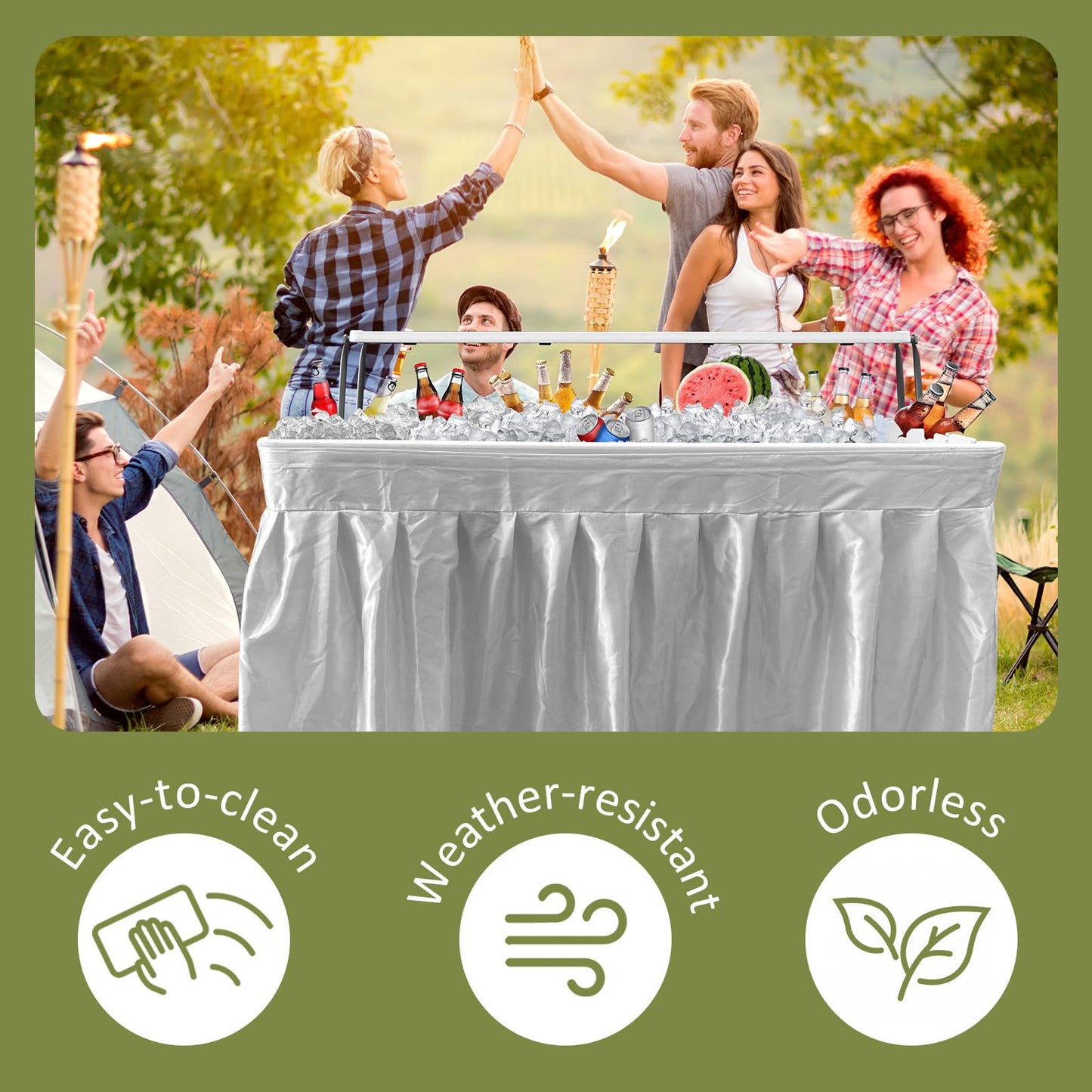CAMP SOLUTIONS 2 Tiers Ice Cooler Table with Storage Rack & Drain Hose, Foldable Patio Cooler Table Keep Food Chill Fresh, Portable Fish Cleaning Station Outdoor for Party Picnic Camping BBQ (White)