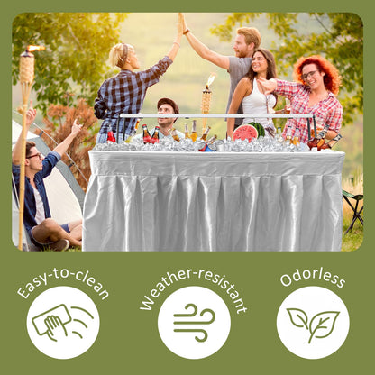 CAMP SOLUTIONS 2 Tiers Ice Cooler Table with Storage Rack & Drain Hose, Foldable Patio Cooler Table Keep Food Chill Fresh, Portable Fish Cleaning Station Outdoor for Party Picnic Camping BBQ (White)