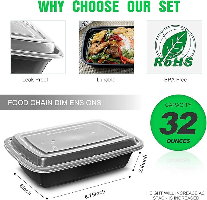 WGCC Meal Prep Containers, 32OZ 50 Pack Extra-thick Food Storage Containers