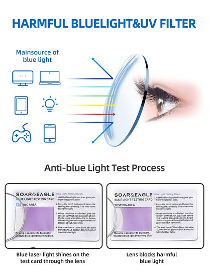 SOAR&EAGLE 3 Pack Blue Light Blocking Glasses,Computer Gaming Glasses,Retro Semi Rimless UV400 Clear Lens Computer Eyewear