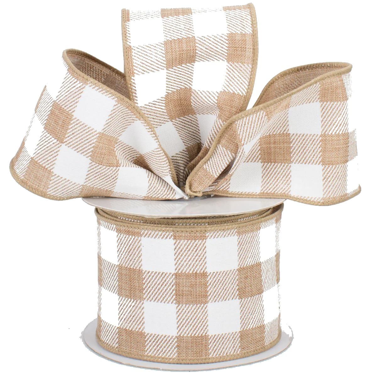 Tan Plaid Wired Edge Ribbon - 2 1/2" x 10 Yards, Mother's Day, Father's Day, Wreath, Rustic Farmhouse, Country Style, Wedding Decoration, Birthday, Anniversary, Gift Bows, DIY, Crafts, Fall, Christmas