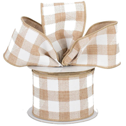 Tan Plaid Wired Edge Ribbon - 2 1/2" x 10 Yards, Mother's Day, Father's Day, Wreath, Rustic Farmhouse, Country Style, Wedding Decoration, Birthday, Anniversary, Gift Bows, DIY, Crafts, Fall, Christmas