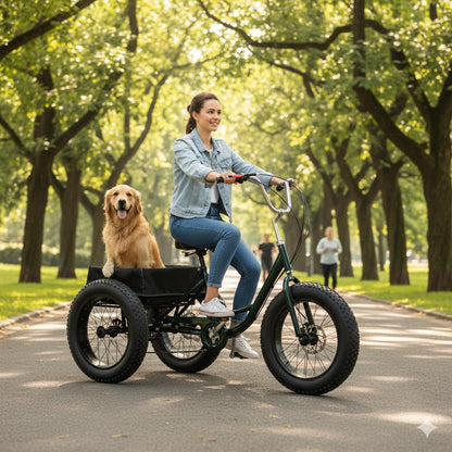 20 Inch Adult Tricycle 7 Speed, Fat Tire Trike Drift Tricycle with Double Disc Brake, High Carbon Steel 3 Wheel Bike for Seniors Adults 450 Lbs Capacity Shopping Basket Cruiser Bicycle (Black)
