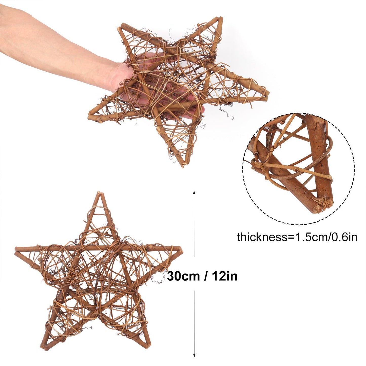 KUKLIPJIM 8 Pcs 12 Inch Star Shaped Natural Grapevine Wreath Set, Hand-Woven Vine Branch Wreaths for DIY Crafts, Christmas Decorations, Home & Event Styling