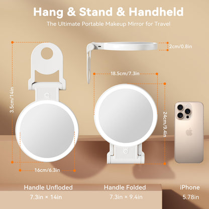 Auxmir 30X Magnifying Mirror, Double Sided 1X /30X Makeup Mirror with Light, Folding Lighted Rechargeable Beauty for Travel, Rotating 3 Color Lights, Dimmable Touch Screen