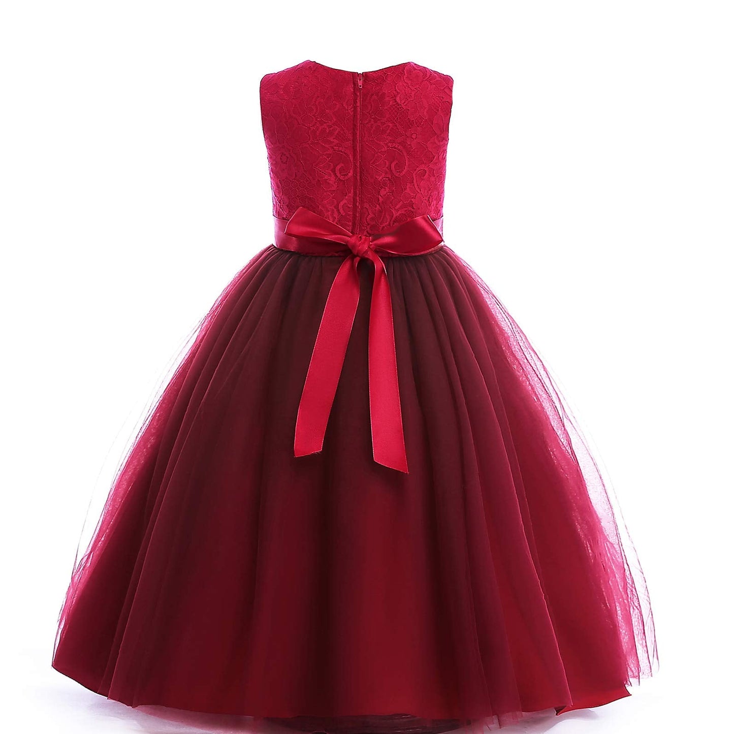 Glamulice Flower Girls Lace Bridesmaid Dress Long A Line Wedding Pageant Dresses Tulle Party Gown Girl Kid Elegant Holiday Evening Formal Princess Birthday Dance Ball Gown Christmas Red Wine 8 Prom