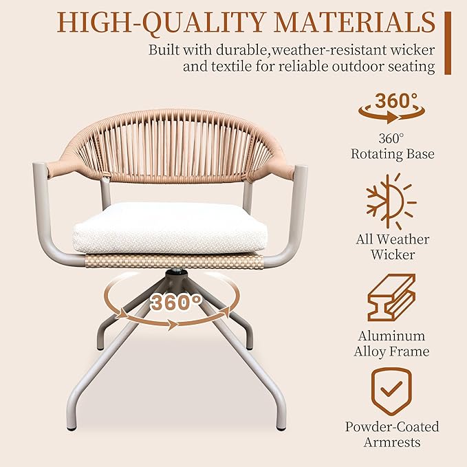 TWT Patio Dining Chairs Outdoor Stackable Dining Chairs for All Weather, Breathable Textilene Garden Outdoor Furniture for Backyard Deck (Brown, Rotatable Set of 2)