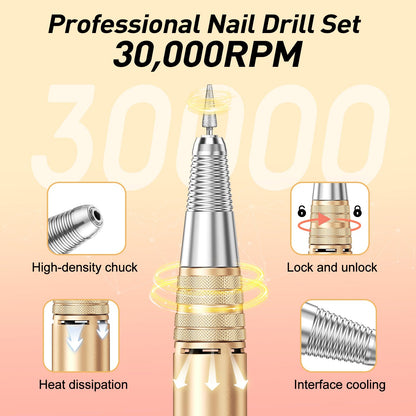 20000RPM Electric Nail Drill Professional Nail File Drill Acrylic Nails Kit for Manicure Gel Nail Polish Remover with 1 Pack of Sanding Bands(Pink)
