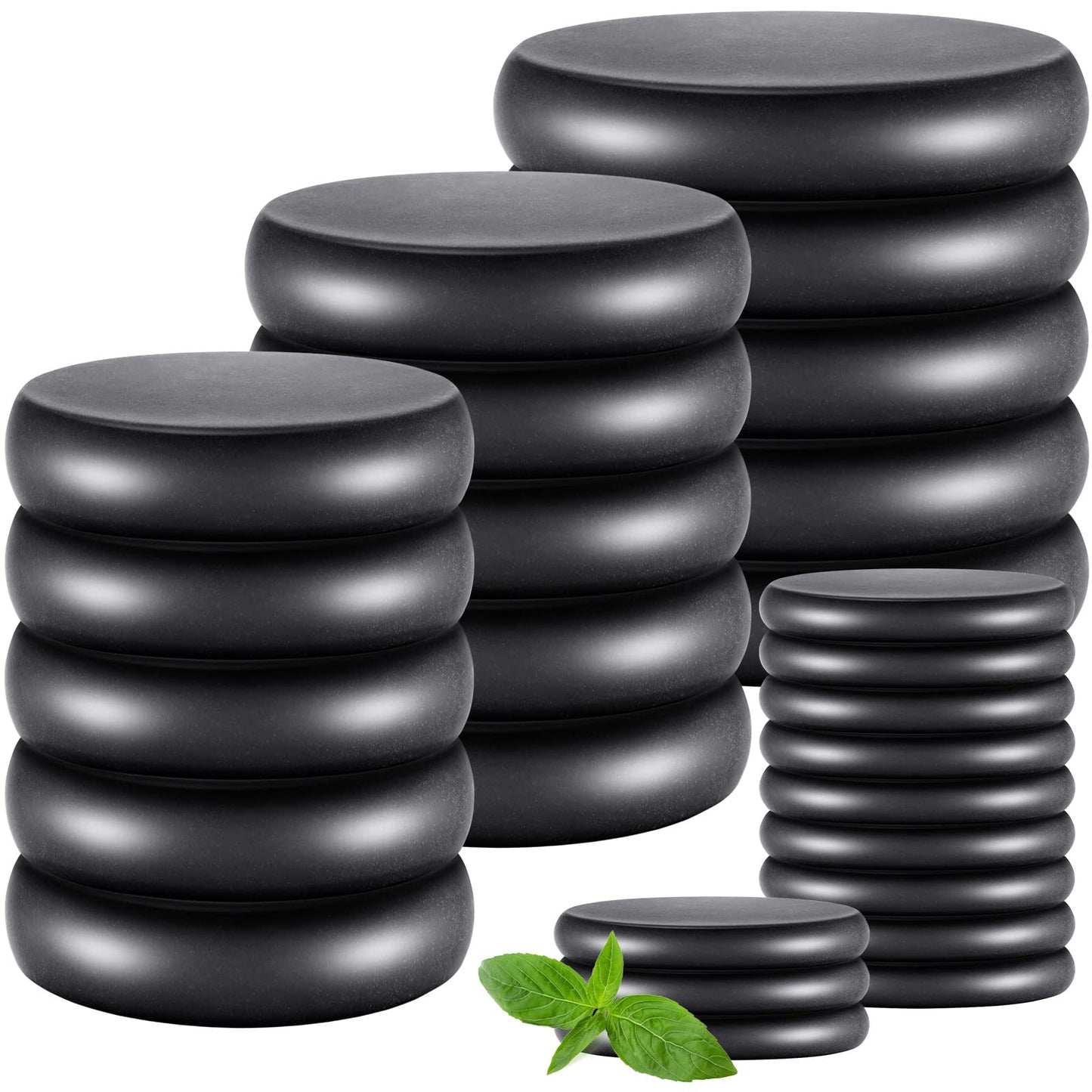 Patelai 30 Pcs Hot Stones for Massage, Basalt Hot Rocks Massage Rocks Kit Black Smooth Stones Set for Professional Home Spa Warming Relaxation and More, 4 Sizes