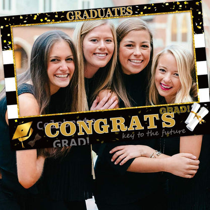 2025 Graduation Photo Props Frame Black and Gold Large Size High School College Graduation Selfie Favors Decorations