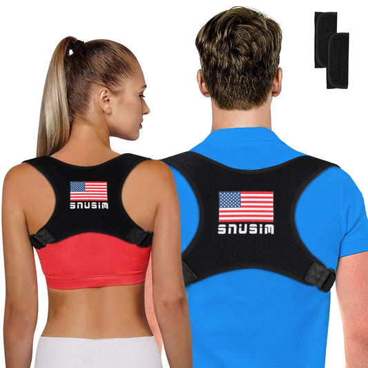 SNUSIM Posture Corrector Upper Back Brace Neck Shoulder Back Support Brace Pain Relief Belt for Women Men Braces Spine Straightener Breathable (Chest sizes from 28" to 50")