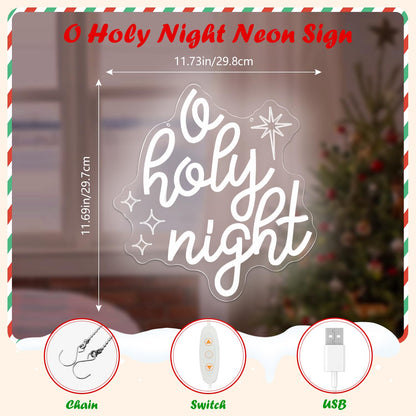Jeanchrl O Holy Night Neon Sign Christmas Jesus Decorations LED Lights for Wall USB Powered Christian Christmas Neon Light Sign Winter Light Up Sign for Party Bedroom Kitchen O Holy Night Decor