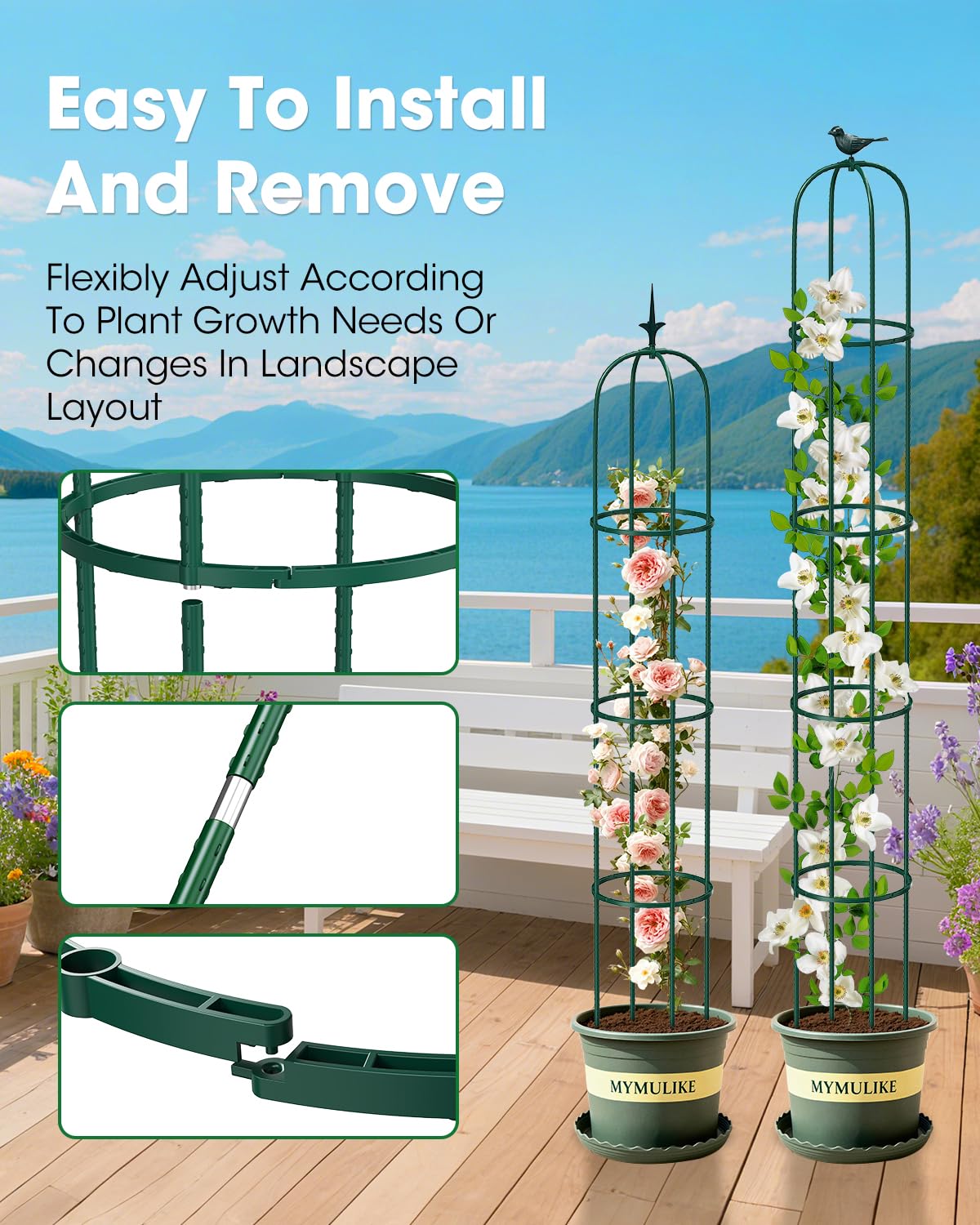 2PCS Garden Trellis for Climbing Plants, 6.2FT Rustproof Metal Pipe with Heavy Duty Plastic Coated, Garden Outdoor Indoor Potted Plant Support, Obelisk Garden Trellis for Climbing Vine (Green)