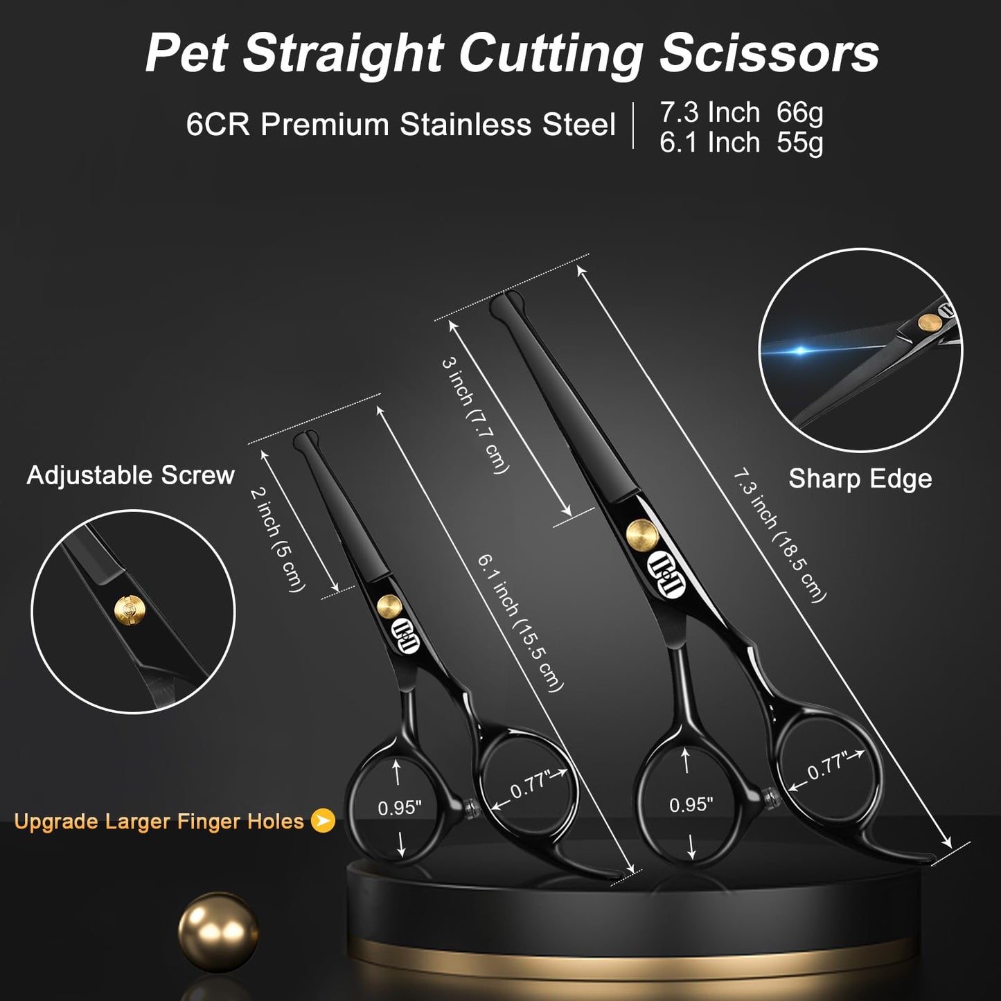 CIICII Dog Grooming Scissors Kit, 10-in-1 Professional Pet Grooming Scissors Set with Safety Round Tip (Dogs/Cat Hair Cutting Trimming Thinning Shears with Curved Scissor) for DIY Home Salon (Black)