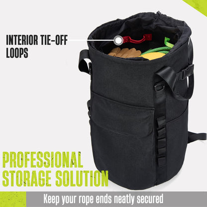 PAMLIAPY Arborist Rope Bag, 35L Tree Climbing Rope Bag, Arborist Equipment Bucket Backpack, Arborist Gear Carrier Bag with Side Pockets, Tough Rock Climbing Backpack, Rock and Tree Climbing Gear
