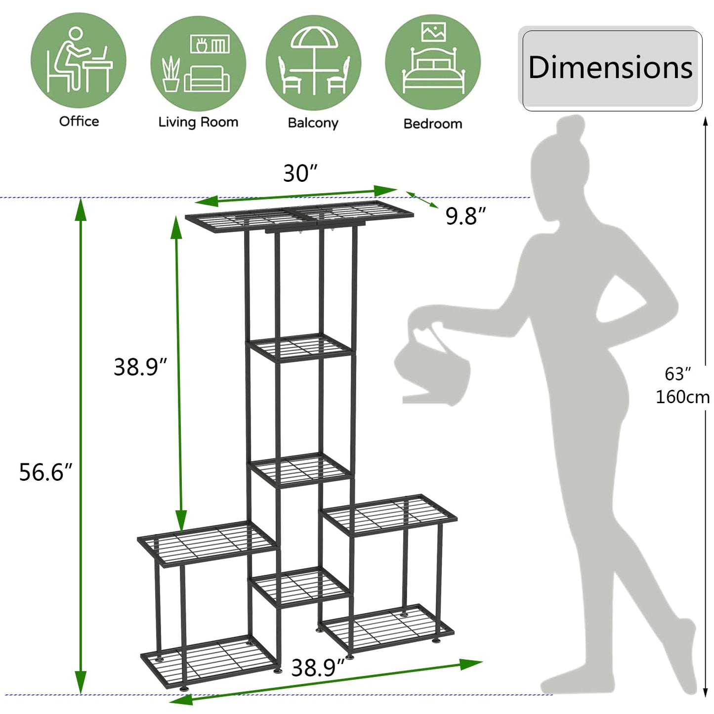 YUJCHMTZN Plant Stand Indoor Outdoor, Metal 6 Tier Tall Hanging Plant Shelf for Multiple Flower Planter Large Heavy Duty Ladder Plant Holder for Garden, Black (y-201)