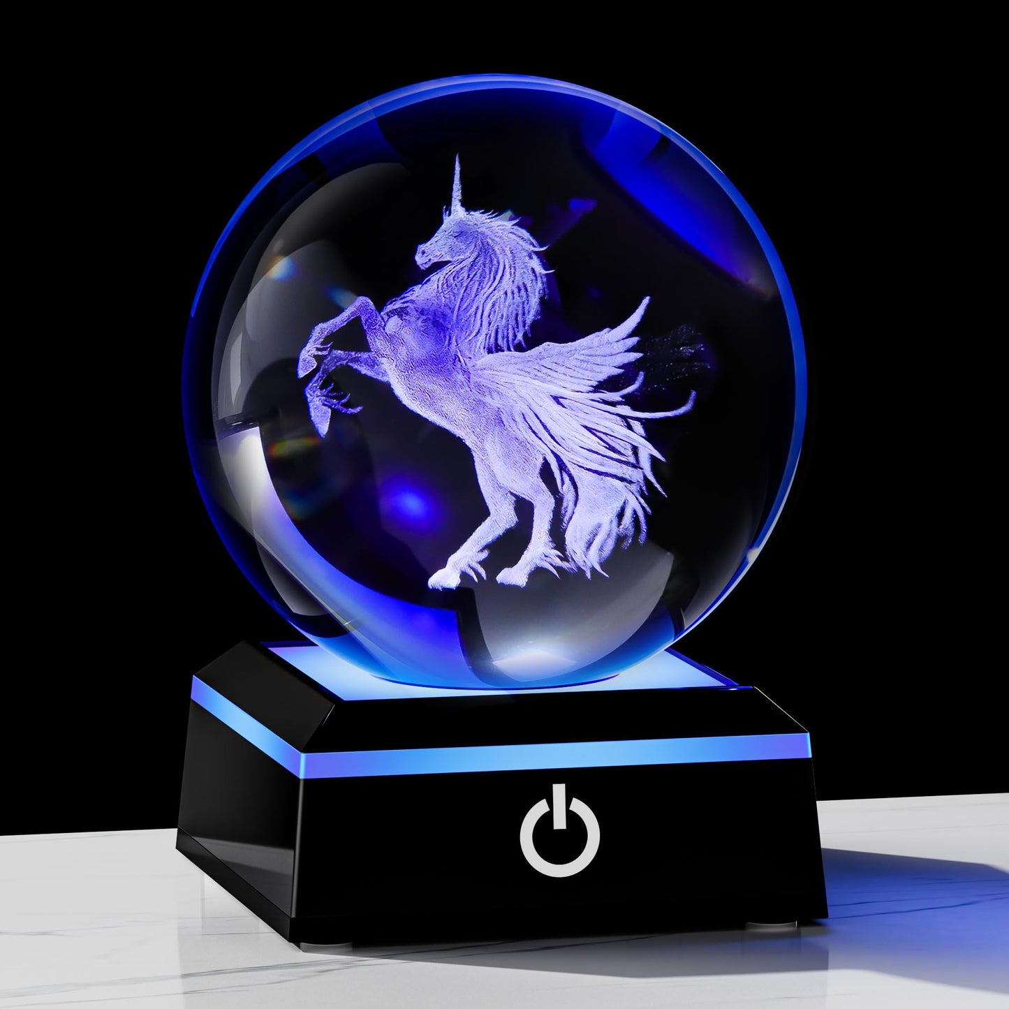 Qianwei Unicorn Gifts For Women 3D Crystal Ball 3.14'' - 80mm Laser Unicorn Decor Glass Animals Figurine Statue Night Light For Room Decorations