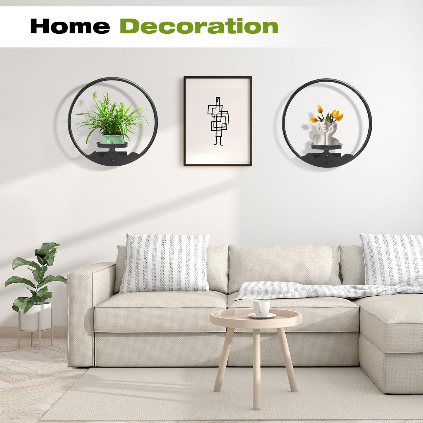 Aunulahca Round Picture Frame Wall Plant Holder Black Wall Hanging Planters Metal Window Plants Shelf Plant for Indoor Outdoor Garden Rockery Decoration 2 Pack