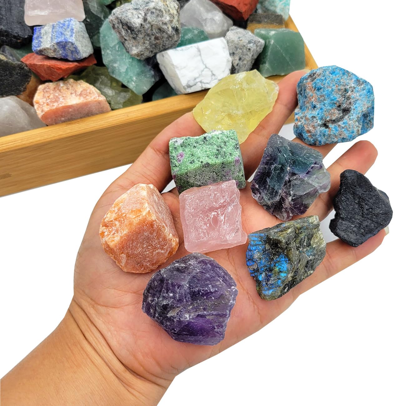 SeeuFun 80+Pcs(5lb) Natural Rocks for Tumbling,28Kinds+ Bulk Gemstone Raw Crystals Rough Stones for Polishing Wicca & Reiki Crystal Healing 1''-2''