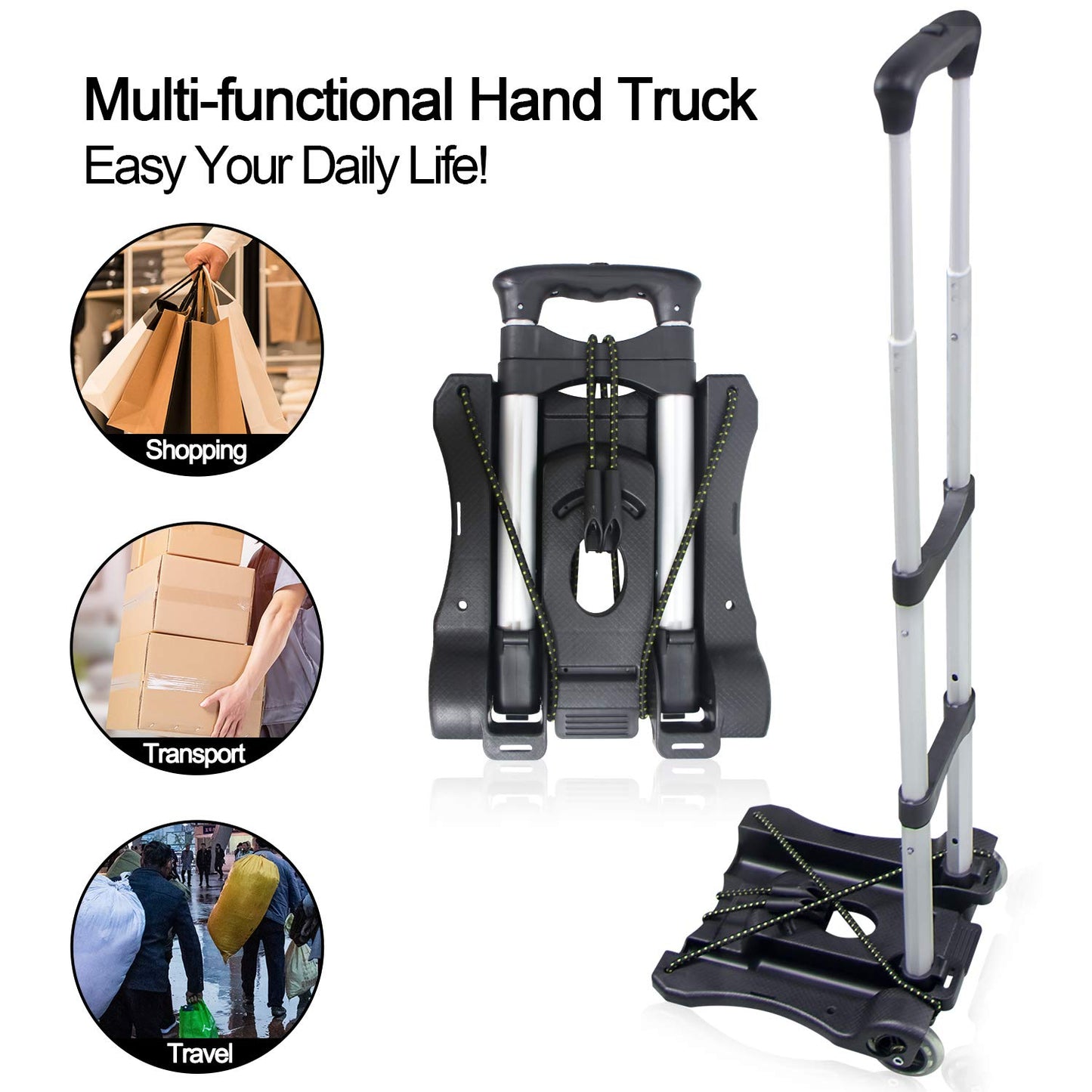 Sutekus Folding Hand Truck and Dolly 110-lbs Lightweight Portable Luggage Cart for School Travel Office Moving (Black)