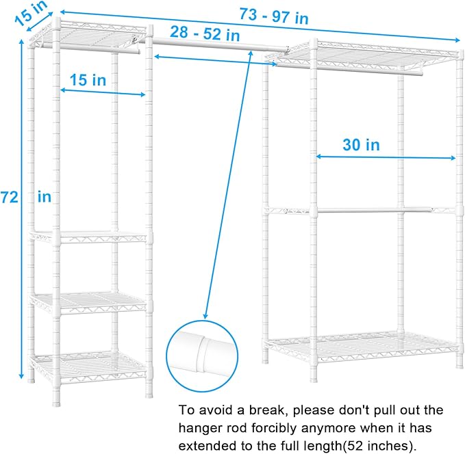 Ulif E10 Clothes Rack（With Stretchable Hanger Rod）Freestanding Clothing Racks