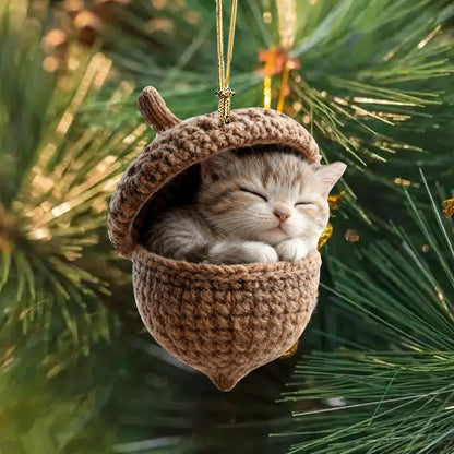 Christmas Tree Decoration,8Pcs Cute Animals Christmas Tree Acrylic Pendant, Fun Pinecone Xmas Hat Xmas Tree Accessories Christmas Pendants Hanging, Cat Hedgehog Penguin Christmas Ornament