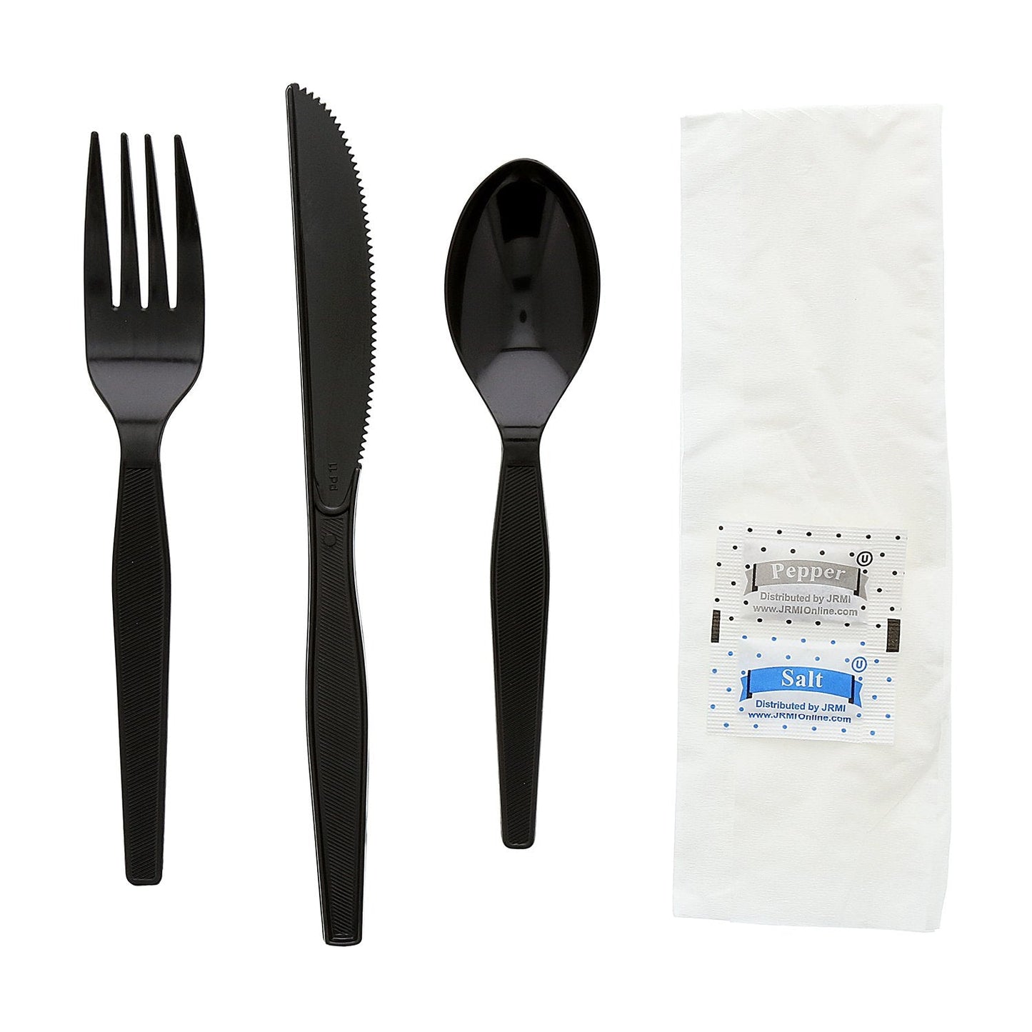 AmerCare Six Piece Meal Kit with 12 x 13 Napkin, Salt and Pepper, Medium-Heavy Weight Fork, Knife, and Teaspoon, Case of 250
