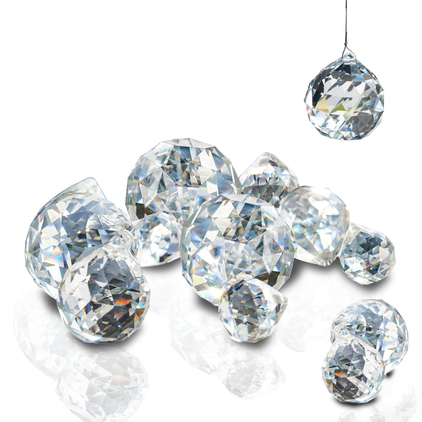 20mm 30mm 40mm Clear Crystal Ball Prism Suncatcher - 13 Pack K9 Glass Hanging Crystals Beads for Sun Catchers DIY Home Garden Window Wedding Party Christmas Decor