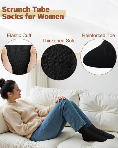 Ludaro 5 Pairs Slouchy Socks for Women, Soft Cotton Long Scrunch Tube Stockings for Women Girls, Casual Crew Boot Thigh High Thick Knit Slouch Socks for Winter