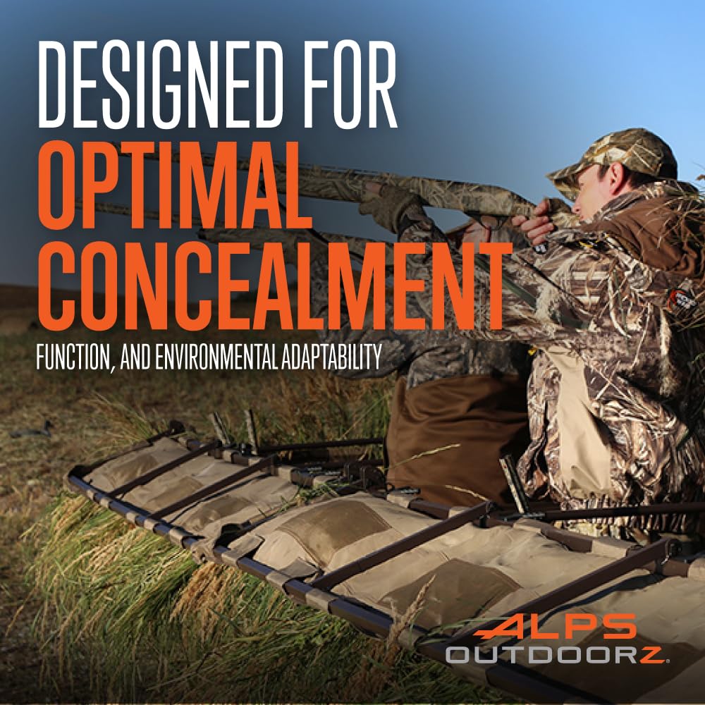 ALPS OutdoorZ Alpha Waterfowl Blind - Durable Hunting Blind in Tan, with Push Open Shooting Doors, Full-Length Side Access, Removable Gun Rests, Mesh Pockets, and Dog Doors