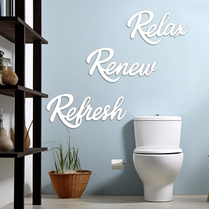 KOYILTD 3 Pieces Bathroom Decor Wooden Bathroom Sign,Relax Renew Refresh Sign (White)