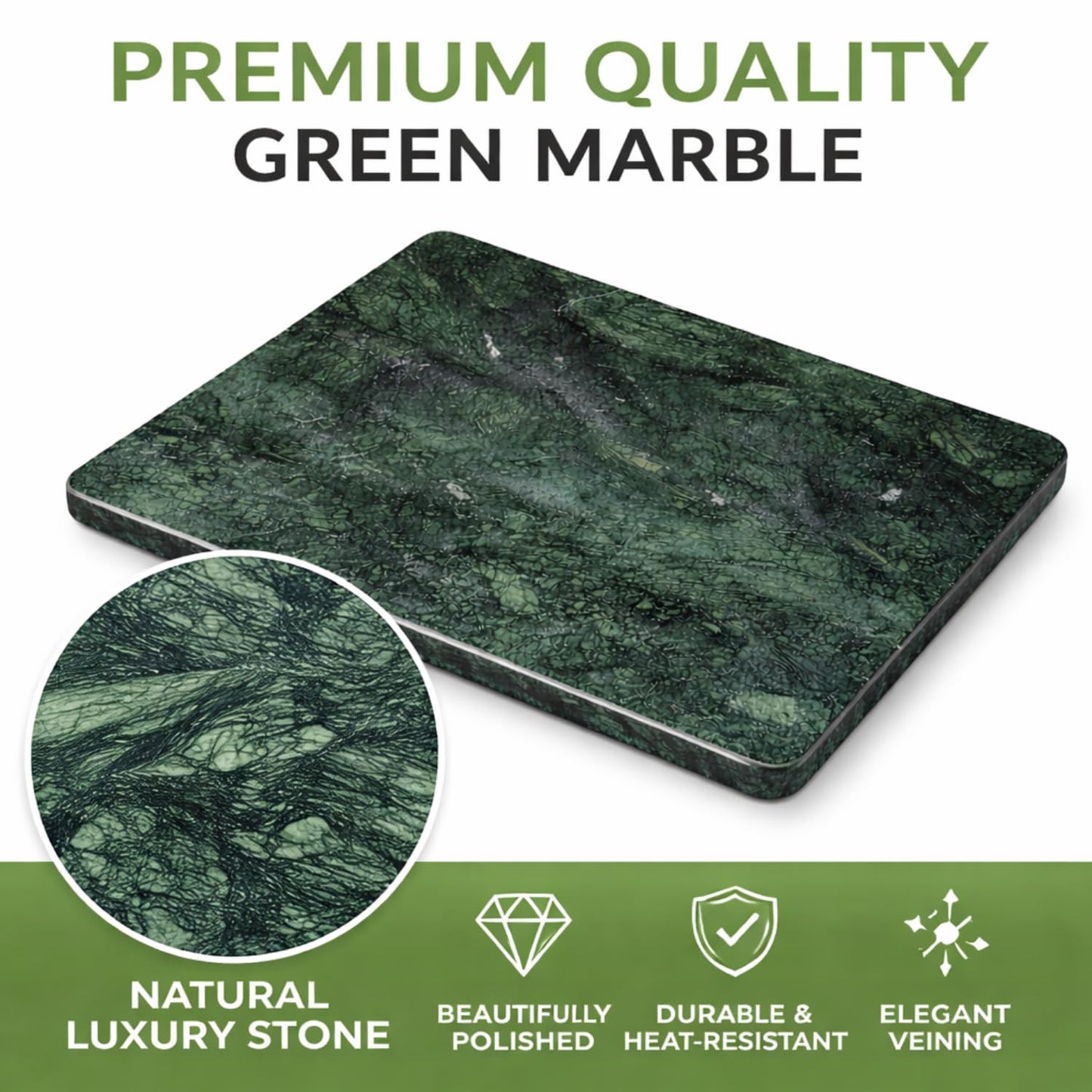 KC KULLICRAFT Home Basics Multi-Purpose Pastry Marble Tray Cutting Board Slab With Non-Slip Feet For Stability & Scratch Protection For Countertop. Easy To Clean,Trivet, Green (8Inches x 12Inches)
