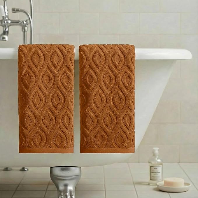 Artoid Mode 2 Pcs Caramel 3D Diamond Grid Jacquard Hand Towels