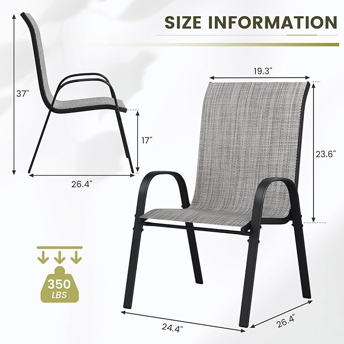 UDPATIO Patio Chairs Set of 8, Stackable Outdoor Dining Chairs with High Back, Breathable Textilene Fabric Outdoor Chair All Weather, 350LBS Capacity for Garden, Backyard (Light Grey)