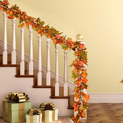2 Pack Fall Garland Maple Leaf, 6.5Ft/Piece Hanging Vine Garlands Artificial Autumn Foliage Garland Thanksgiving Decor for Home Wedding Fireplace Party