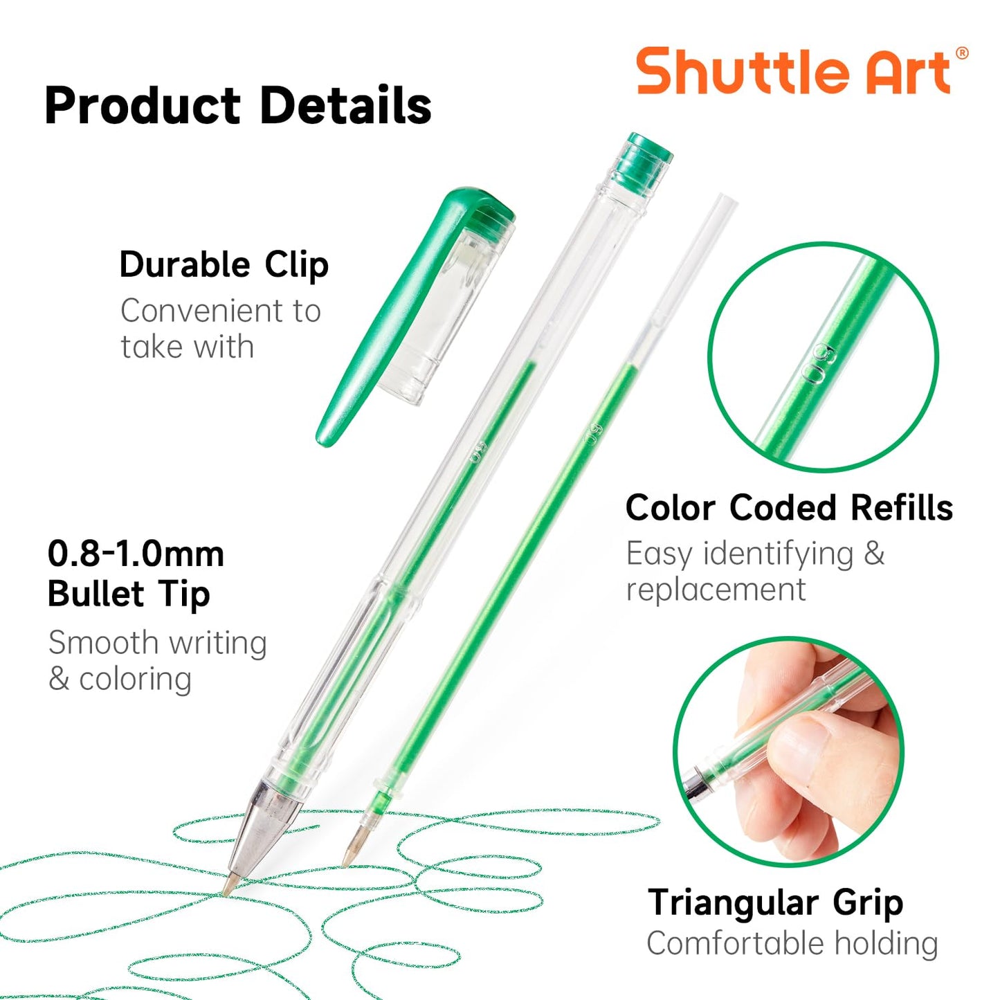 Shuttle Art 60 Pack Green Tone Gel Pens, 30 Green Tone Gel Pens with 30 Refills for Adults Coloring Books Journaling Drawing Nature, Landscapes, Animals Scenes