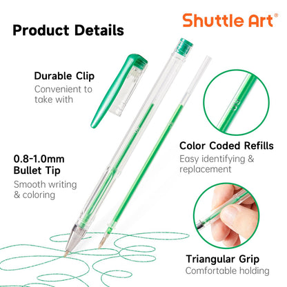 Shuttle Art 60 Pack Green Tone Gel Pens, 30 Green Tone Gel Pens with 30 Refills for Adults Coloring Books Journaling Drawing Nature, Landscapes, Animals Scenes