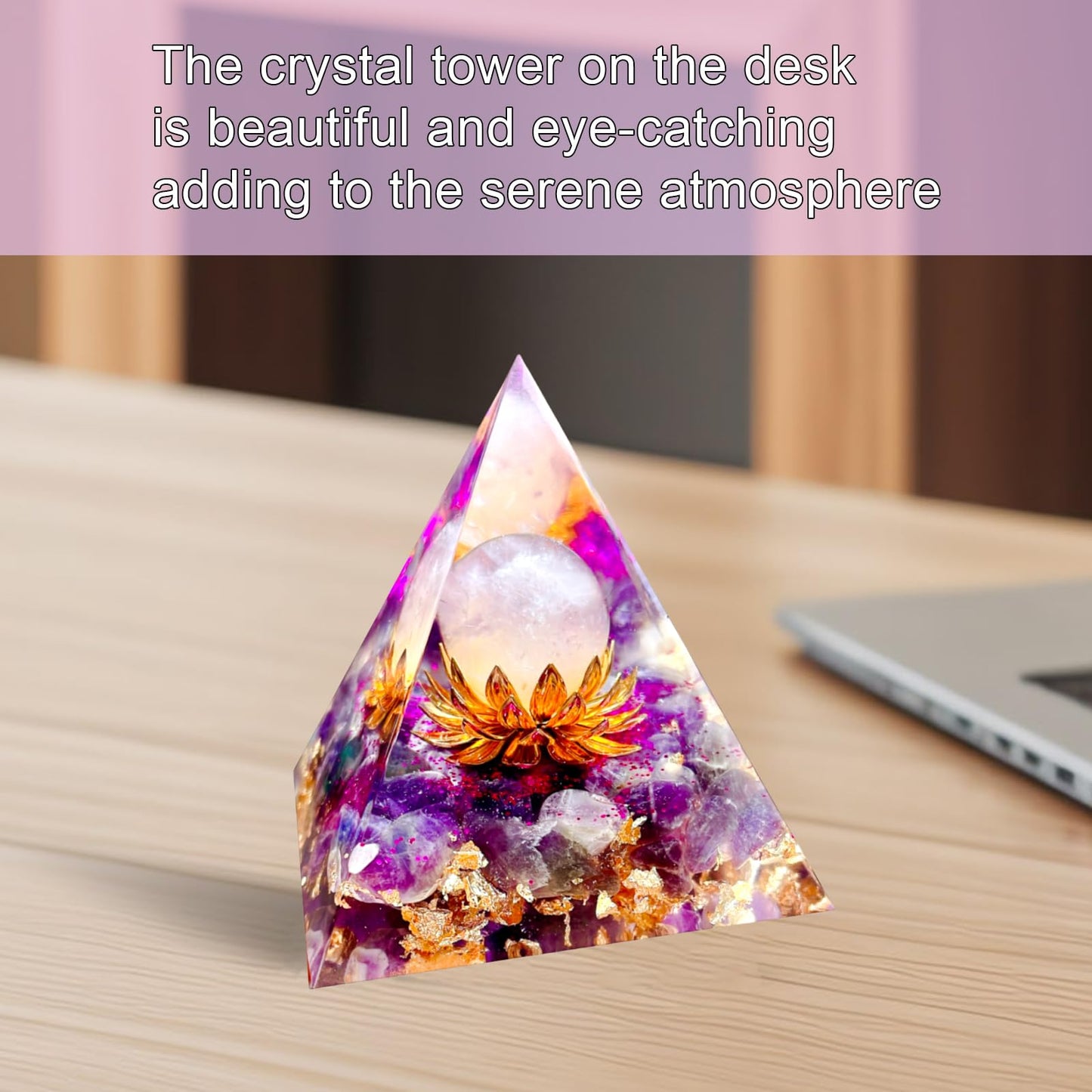 Saefheled The Flower of Life Orgone Pyramid,Natural Energy Pink Crystal&Amethyst Orgonite Crystal Healing Pyramid,for Reduce Stress, Balance Chakra,Meditation Attract Luck,Accumulate Wealth&Health
