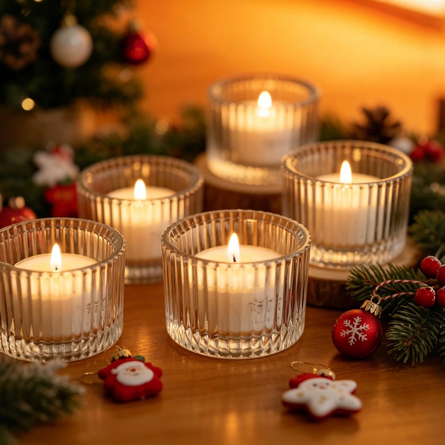 Clear Glass Votive Candle Holders 12 Pack, Small Glass Cups for Tea Lights, Wedding Centerpieces, Table Decorations, Home Decor, Party Favors, Bulk Set of 12