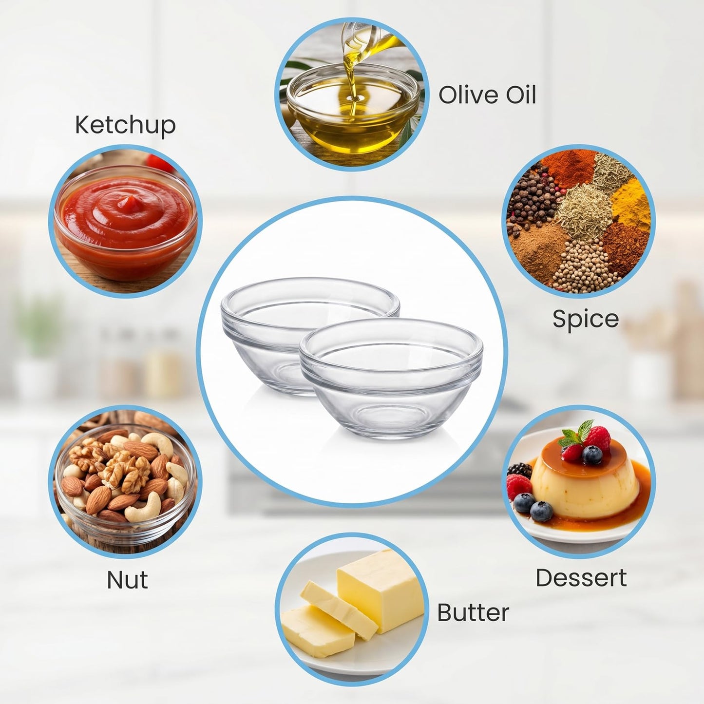 Bgtecho 8 Pcs Small Glass Pinch Bowl, 1.5oz Clear Mini Glass Bowls, 2.4 Inch Dipping Sauce Bowls, Stackable Prep Bowl for Spices Salt Dipping Sauce Candy Nuts, Dishwasher & Freezer Safe