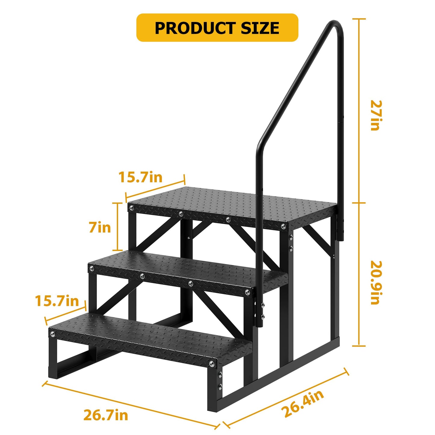 COZONY 3 Step RV Steps, RV Stairs with 2 Handrails & Anti-Slip Panel, 660lb Capacity Hot Tub Steps, Portable Trailer Ladder for Mobile Home, Outdoor, Camping, Travel, Porch, SPA, Pool