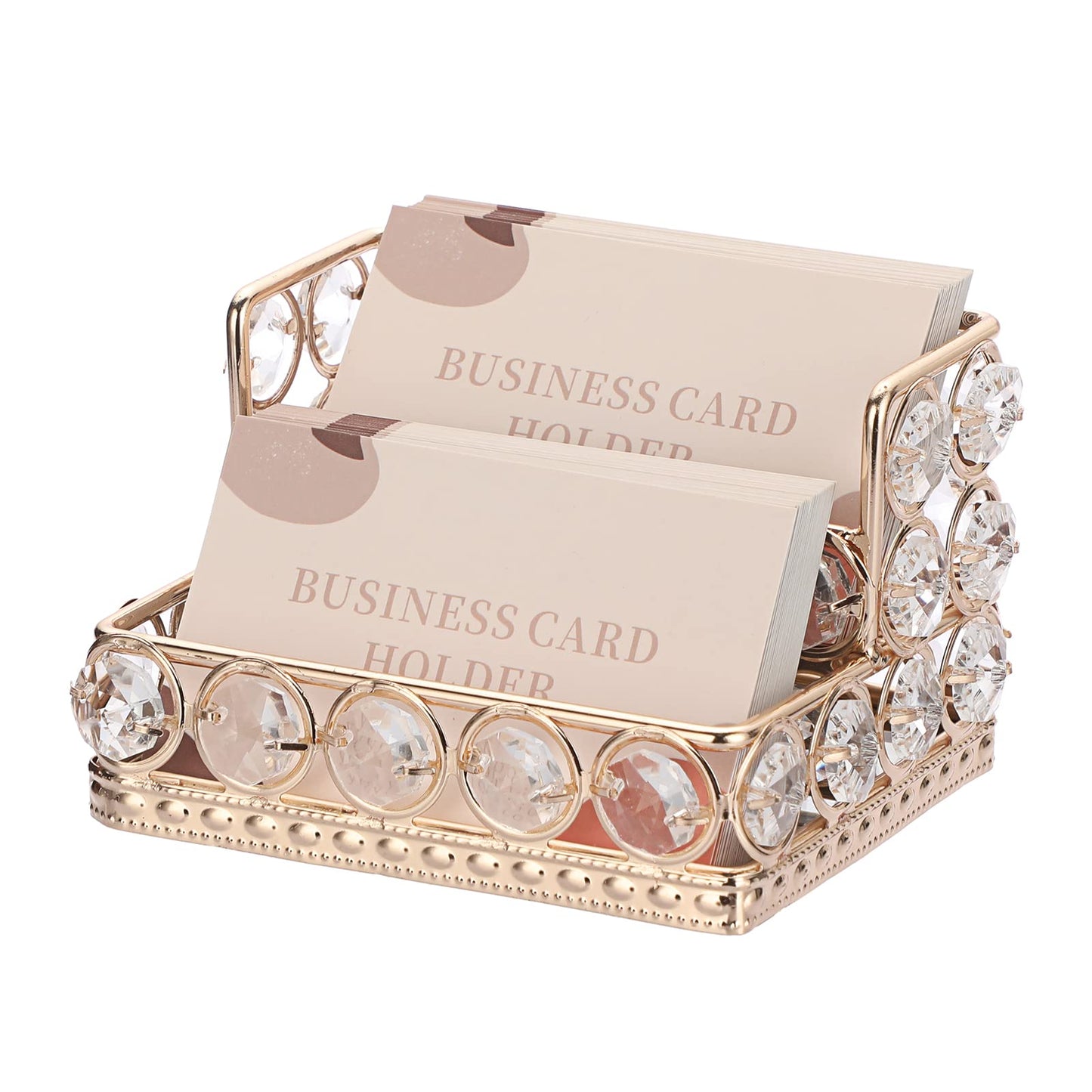 Hipiwe 2 Tiers Crystal Business Card Holder Stand Gold Mirrored Business Card Display Stand Organizer Desktop Business Card Storage Holder for Office Countertop