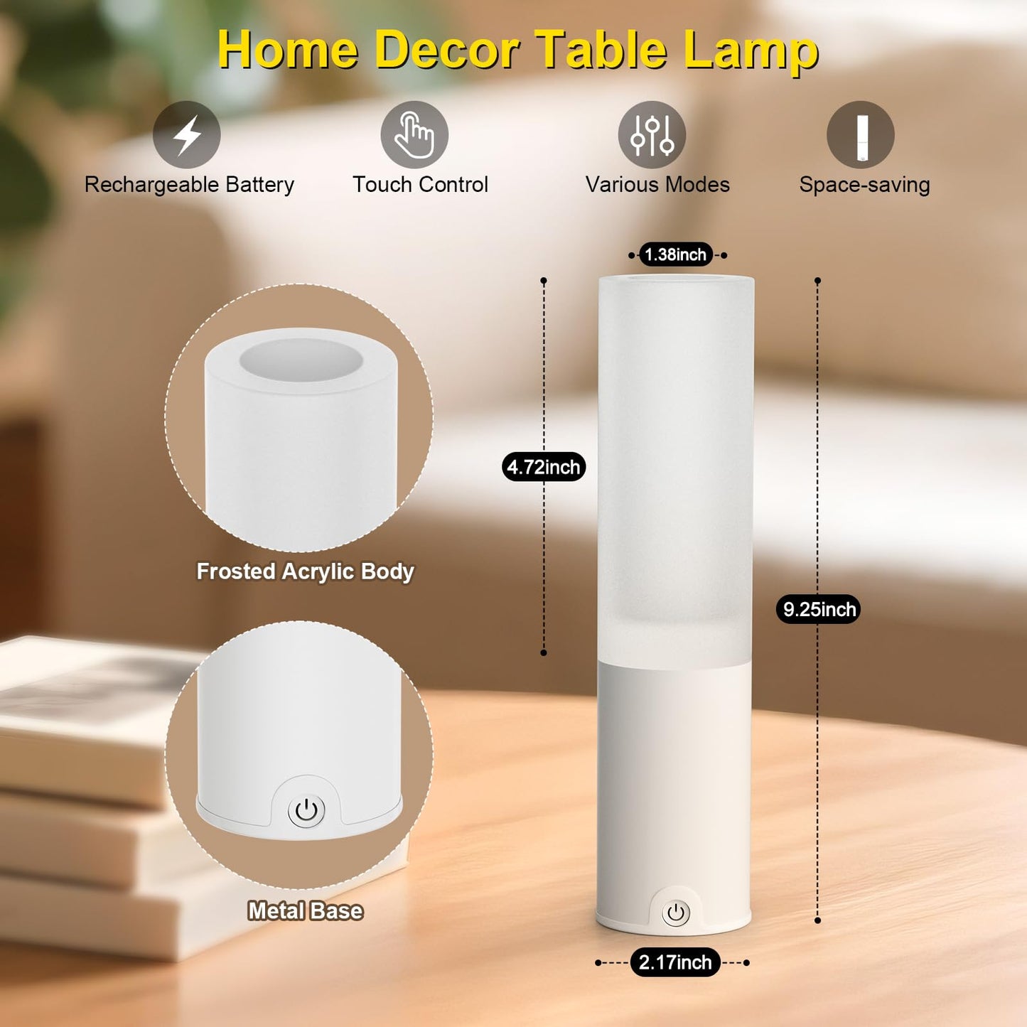 EppieBasic Cordless Table Lamp: 20H Battery Fast Charge - RGB Shower Lamp