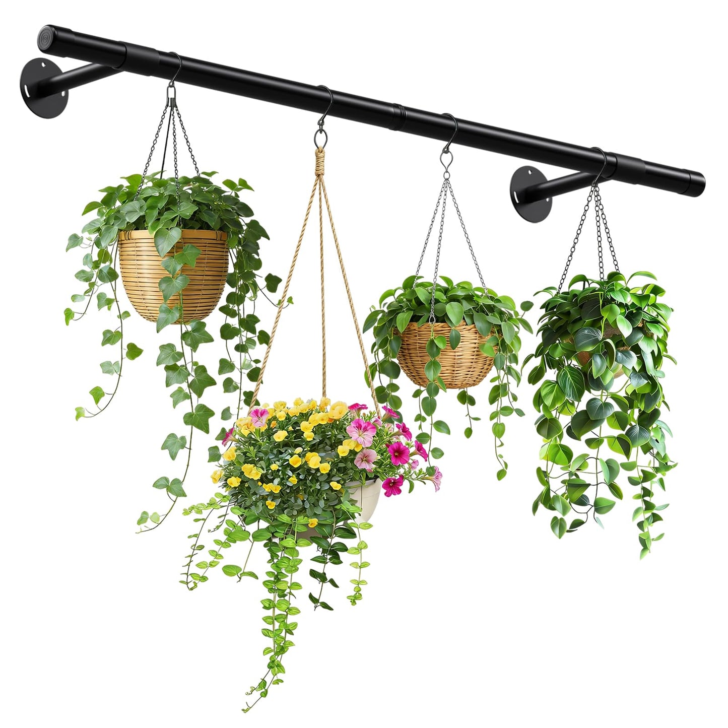 SUTINE Plant Hanging Rod, 47 Inch Plant Hanger Indoor for Window Ceiling, Heavy Duty Hanging Planters for Indoor Plants, Black Wall Plants Holder, Window Plants Shelves Pot/Chain/Plant Not Included