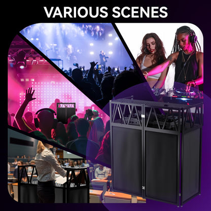 RDCMKL DJ Table Stand Portable booth Double Deck, Foldable DJ Stand, Heavy-Duty Adjustable Height DJ Facade Booth, Easy to Assemble, Stylish, Convenient to Store and Transpor