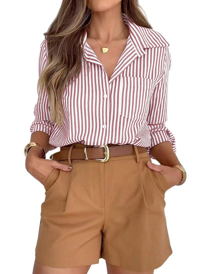 siliteelon Striped Button Down Shirts for Women Dress Shirts Long Sleeve Casual Collared Office Work Shirt with Pocket